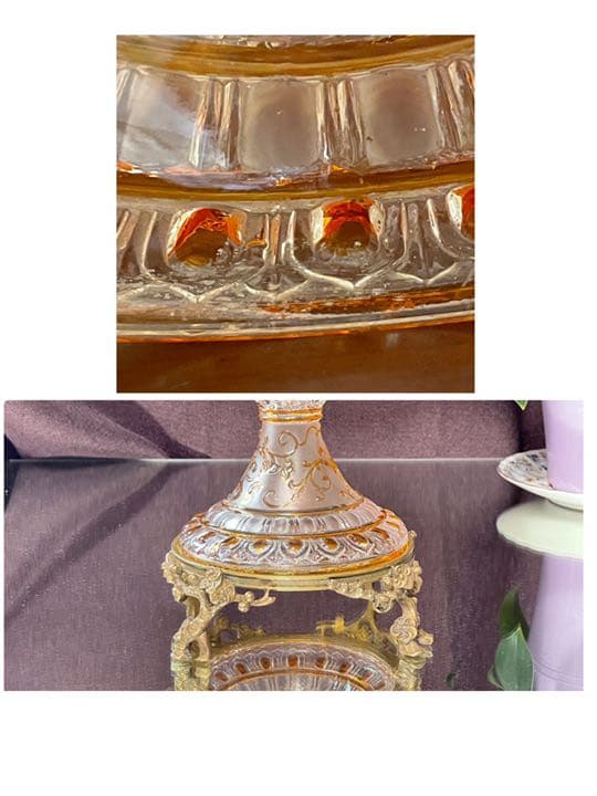 豪華オールドバカラBACCARATルネサンスクリスタルデザートボウル被せアンバー