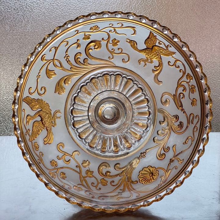 豪華オールドバカラBACCARATルネサンスクリスタルデザートボウル被せアンバー