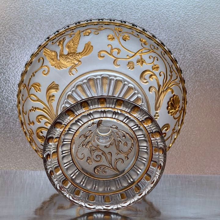 豪華オールドバカラBACCARATルネサンスクリスタルデザートボウル被せアンバー