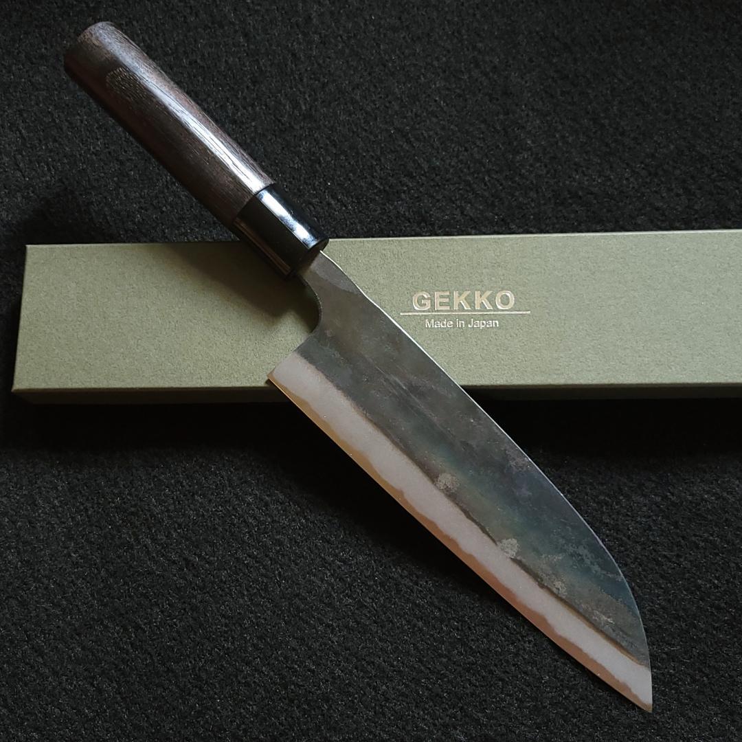 白紙1号 黒打 三徳包丁 180㎜ #1324 焼栗柄 月光作