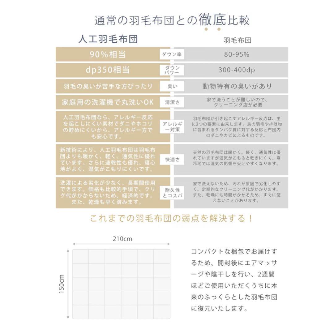 掛け布団 シングル 2セット人工羽毛布団 超軽量 暖かい 洗える 抗菌防臭グレー