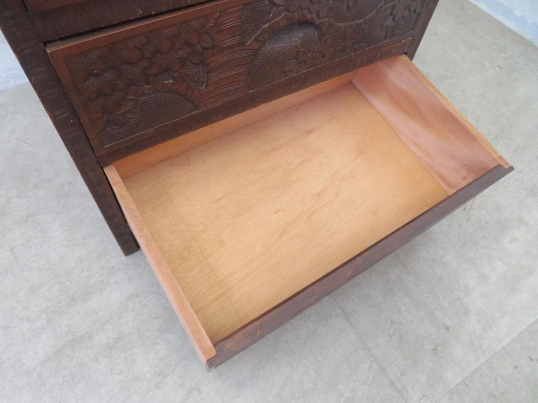 軽井沢彫■整理箪笥■4段5杯■チェスト■伝統工芸■高級■桜吉野柄■彫刻■手彫り■