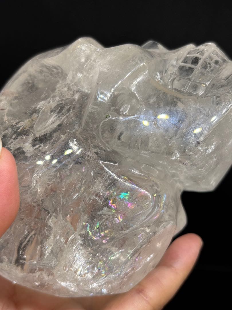 高品質✨水晶スカル　虹入り　骸骨　置物
