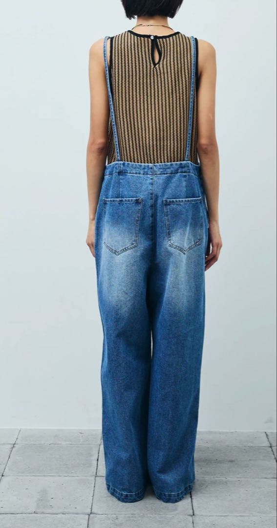 新品未使用タグ付 イアム フロントジップストラップデザインデニムサロペット