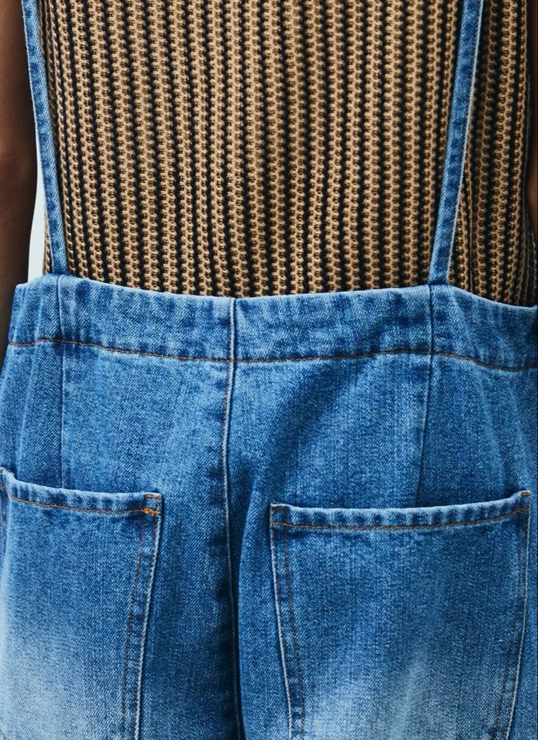 新品未使用タグ付 イアム フロントジップストラップデザインデニムサロペット