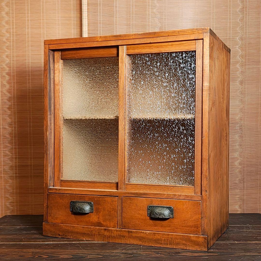 食器棚　ダイヤガラスの棚　昭和レトロ　古家具