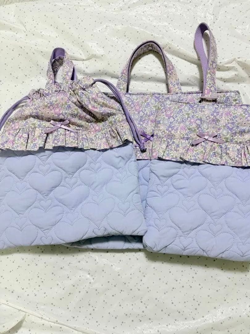リバティ　ミシェル×ハートキルト　レッスンバック上履き入れ体操服袋ハンドメイド