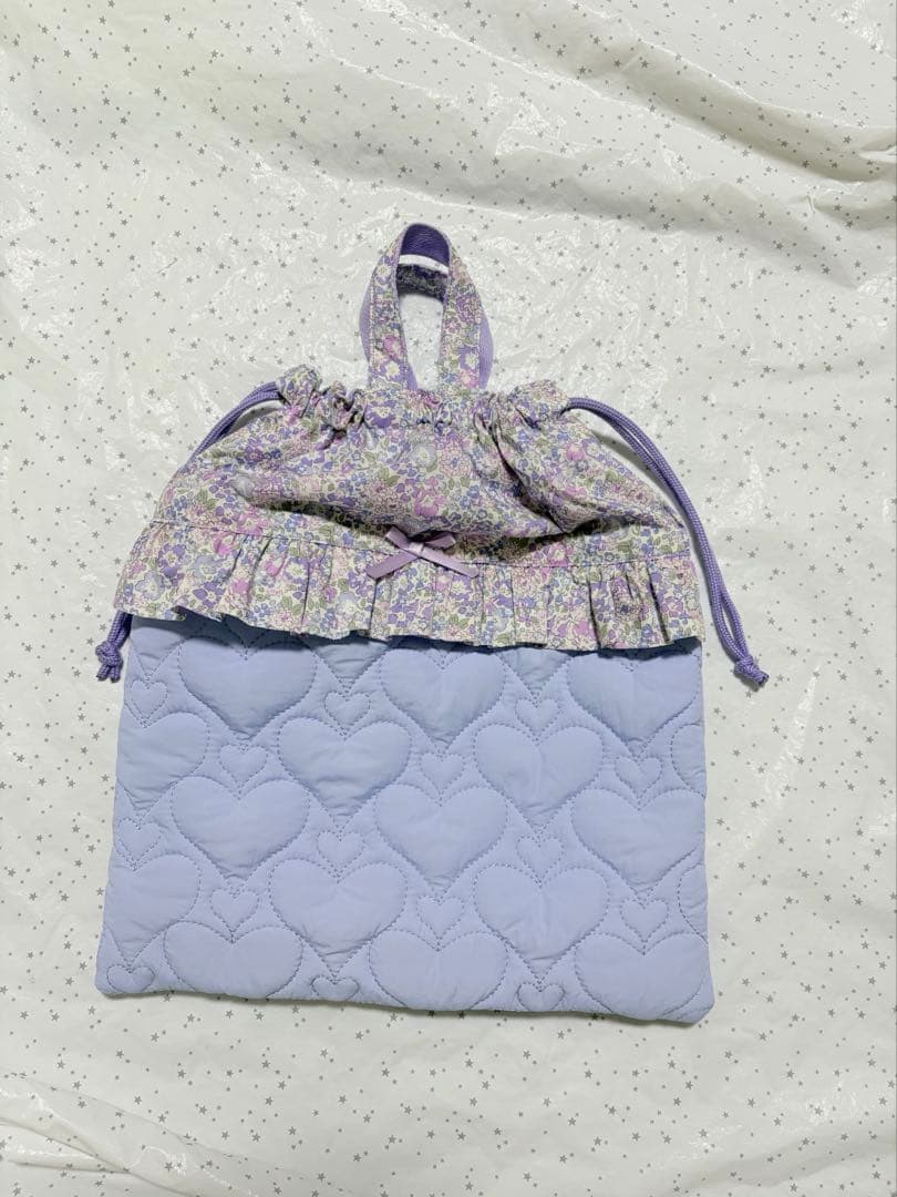 リバティ　ミシェル×ハートキルト　レッスンバック上履き入れ体操服袋ハンドメイド