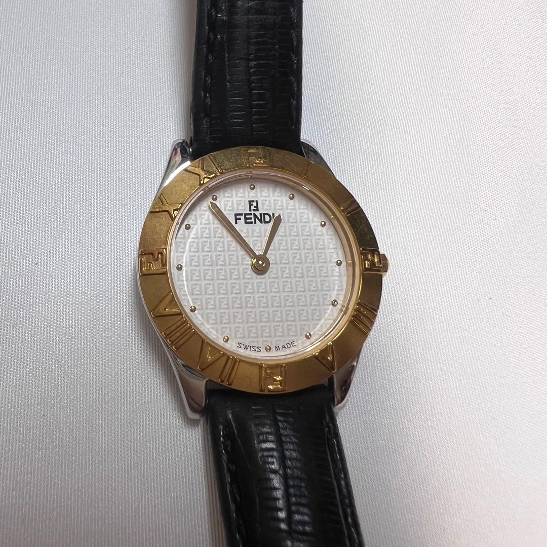 FENDI アナログ時計 ゴールド/ホワイト レディース 金メッキ 箱付き