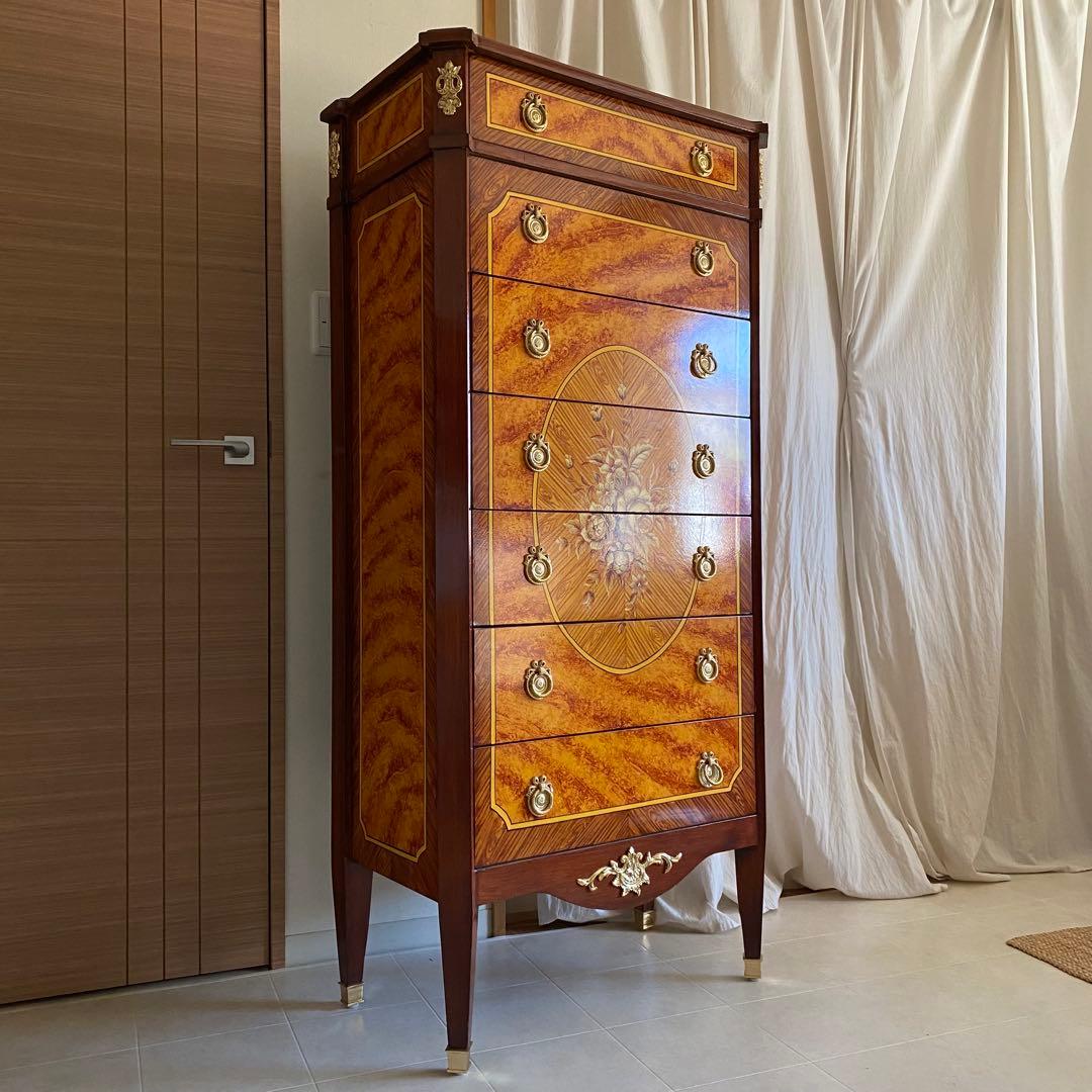 フランス製　北欧　アンティーク　チェスト　ヨーロピアン　ロココ　象嵌　象嵌細工