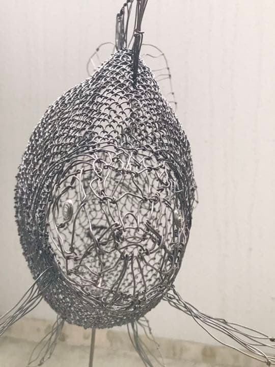 迫力超リアル作家物　立体ワイヤーアート　存在感　オブジェ　黒い　ランチュウ　金魚