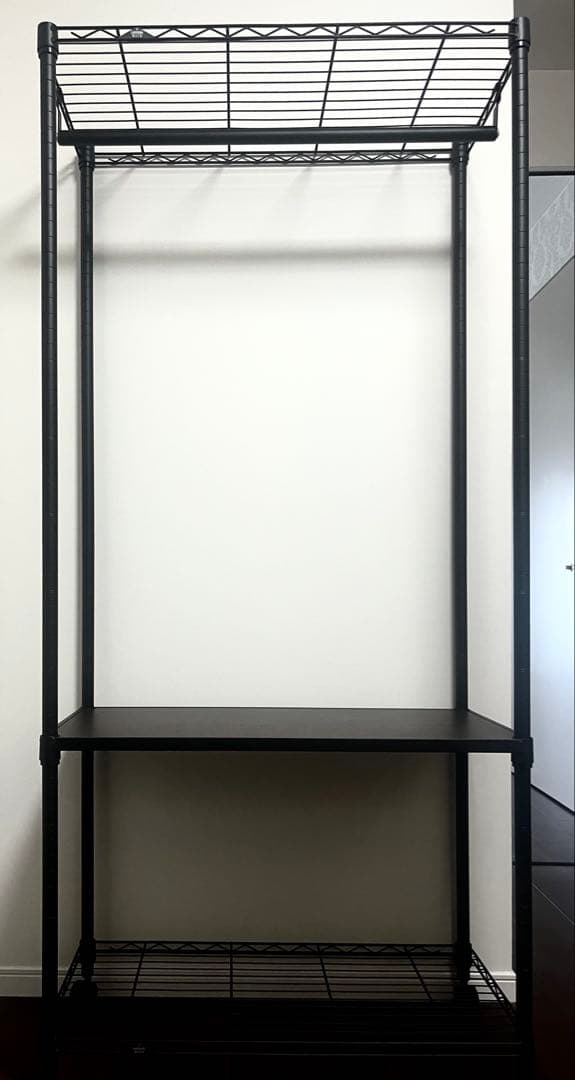 【早急お取引き望む】ルミナスノワールウッドシェルフ付きワードローブ８０W