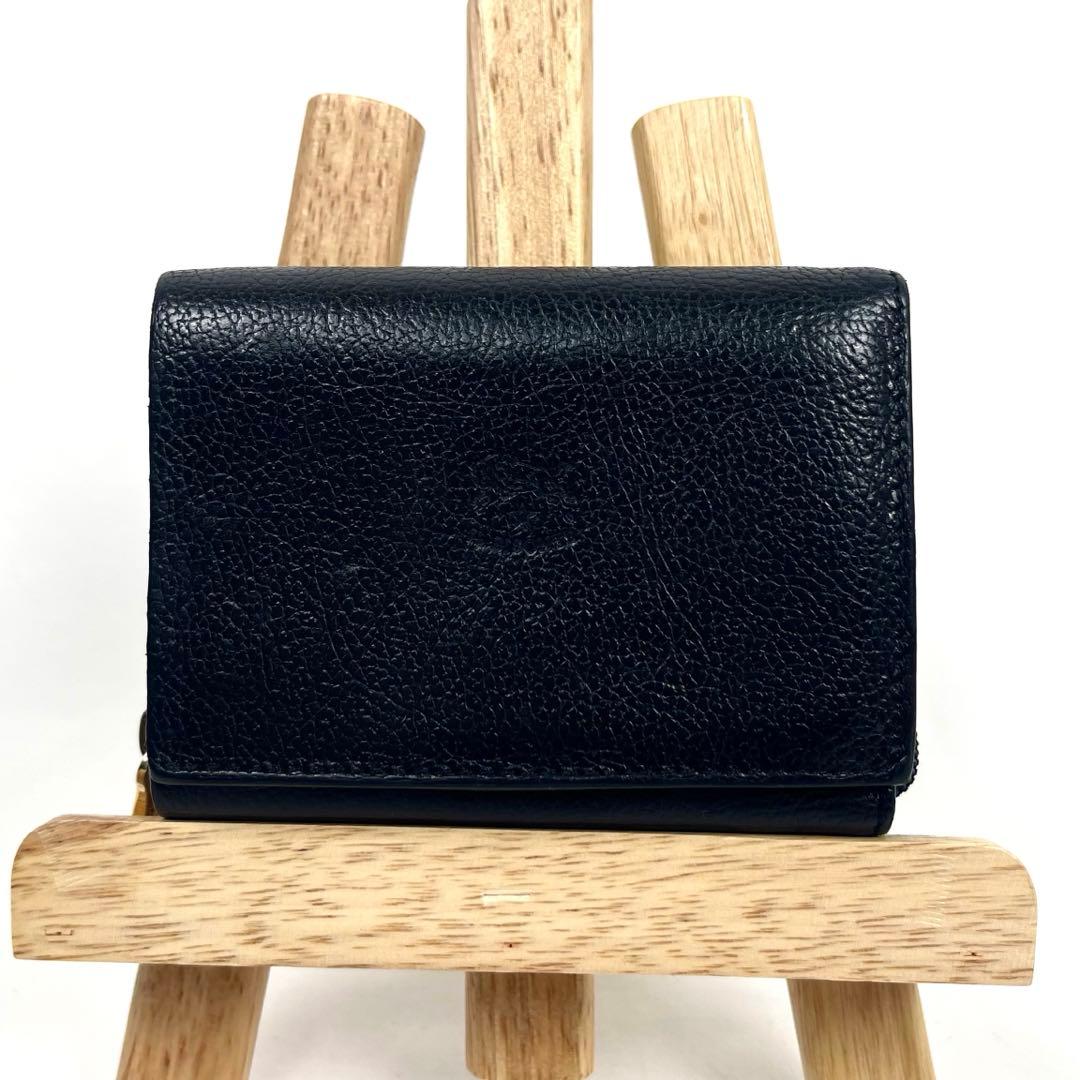 イルビゾンテ　三つ折り財布　トリフォルド　オールレザー　ロゴ型押し　ブラック