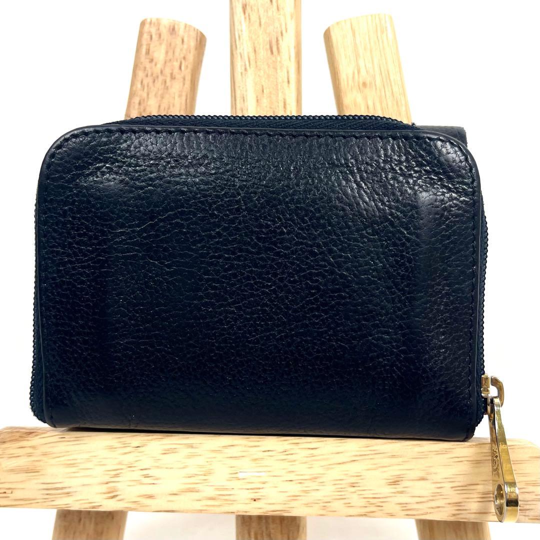 イルビゾンテ　三つ折り財布　トリフォルド　オールレザー　ロゴ型押し　ブラック