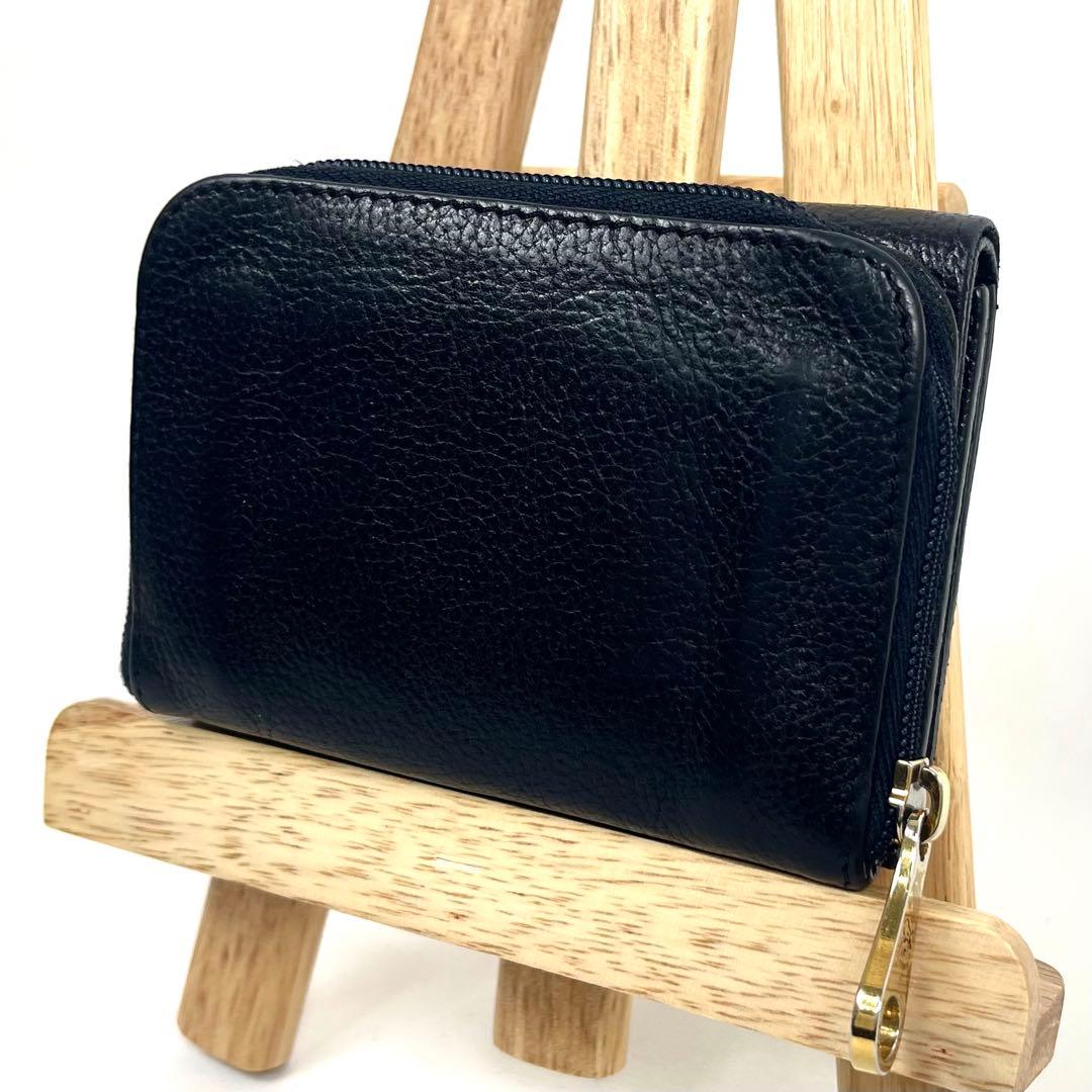 イルビゾンテ　三つ折り財布　トリフォルド　オールレザー　ロゴ型押し　ブラック