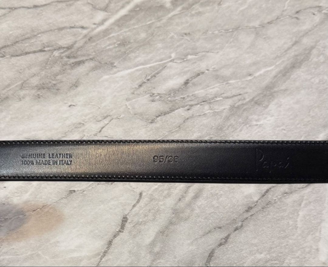PAPAS パパス 本革 シルバーバックル レザーベルト ブラック イタリア製