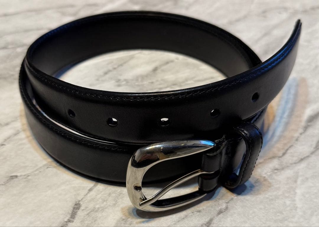 PAPAS パパス 本革 シルバーバックル レザーベルト ブラック イタリア製
