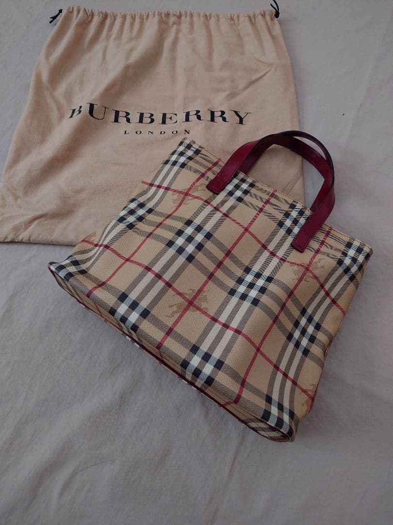 バーバリーロンドン トートバッグ ノバチェック シャドーホース　レッド　赤