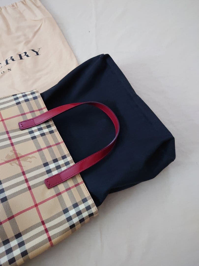 バーバリーロンドン トートバッグ ノバチェック シャドーホース　レッド　赤