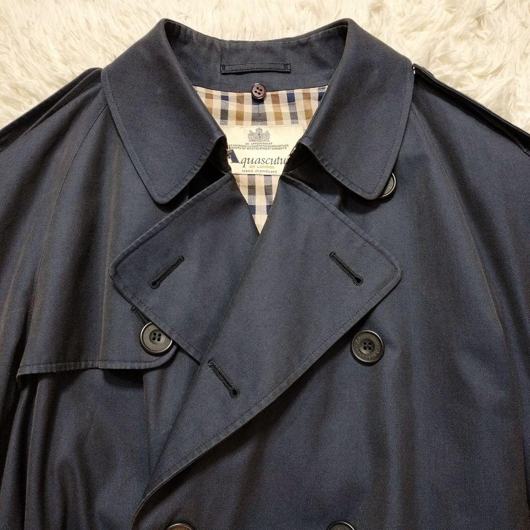 Aquascutum 大きいサイズ ダブルブレスト トレンチコート　ネイビー