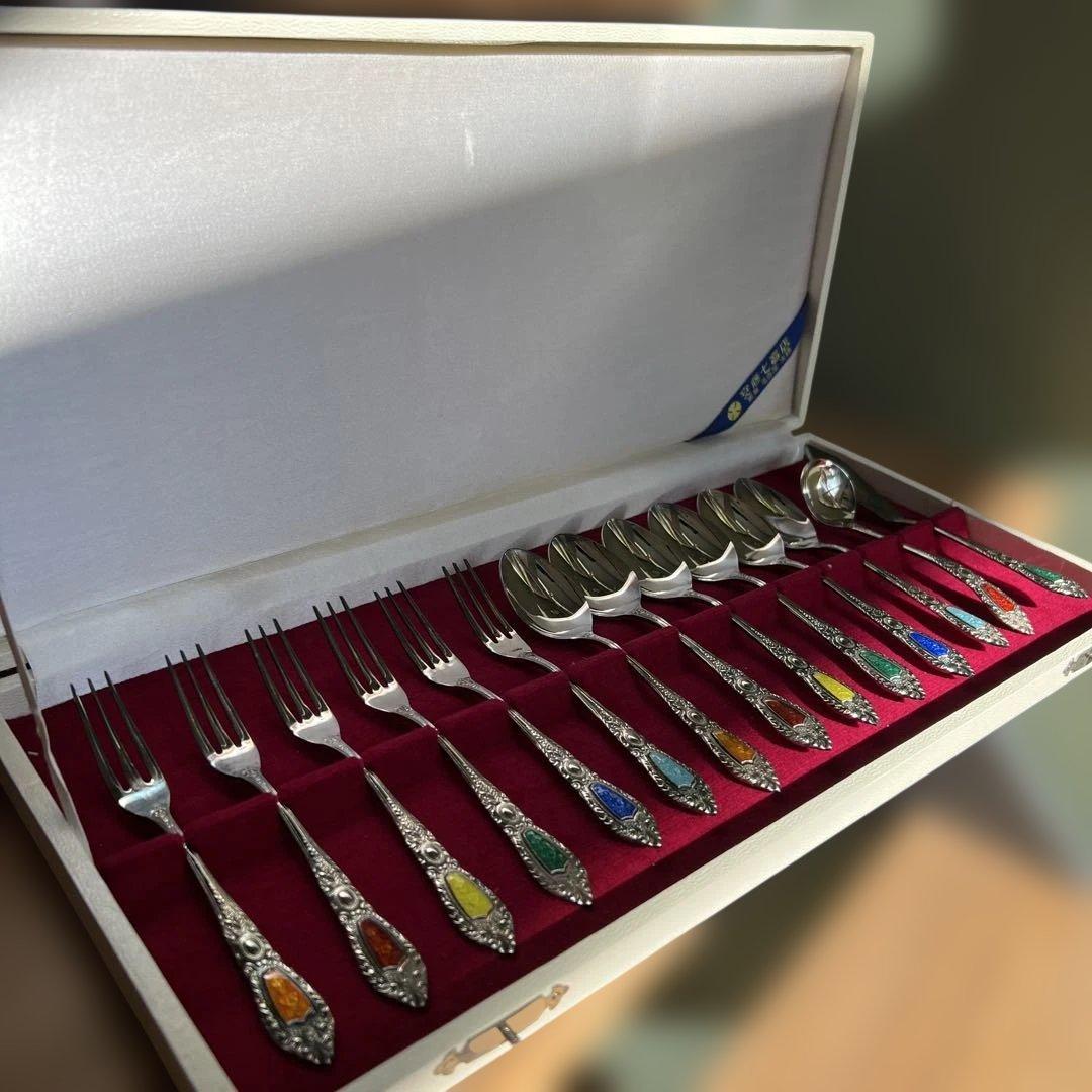 ヴィンテージ　安藤七宝店　七宝焼　シルバー　カトラリーセット