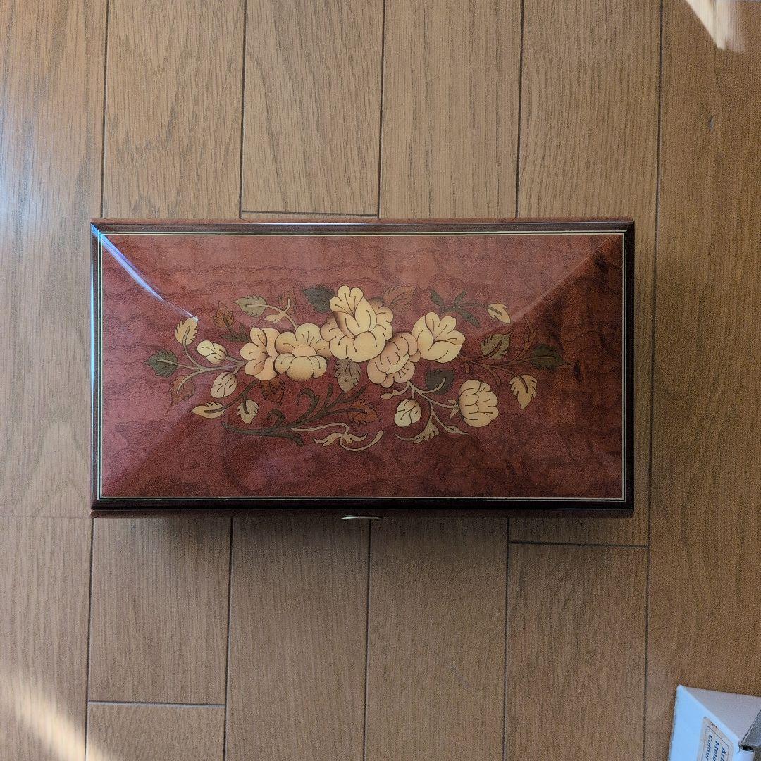 花柄木製オルゴール、アクセサリーケース