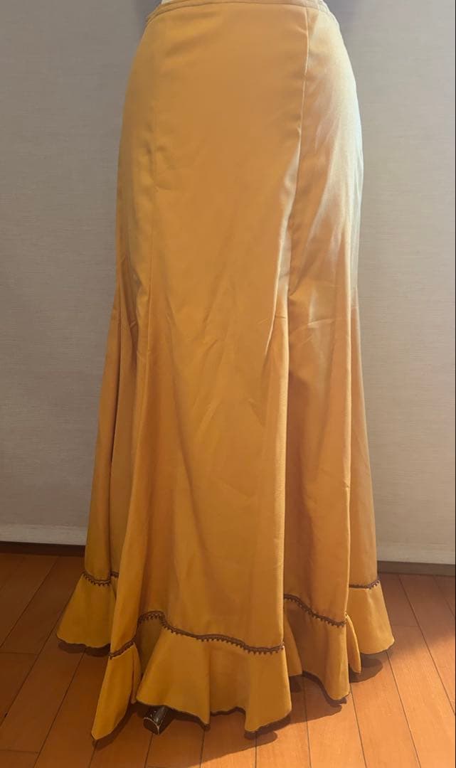 フラメンコ衣装ペチコート付き3点セット焦げ茶×辛子手作り中古美品