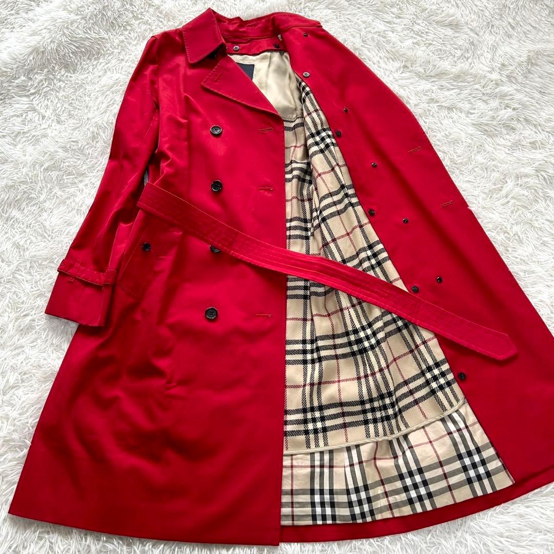 【美品】バーバリーロンドン　トレンチコート　ライナー付き　ロング丈　赤　M相当