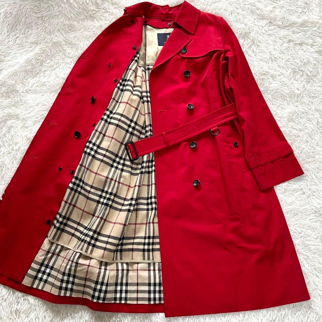 【美品】バーバリーロンドン　トレンチコート　ライナー付き　ロング丈　赤　M相当