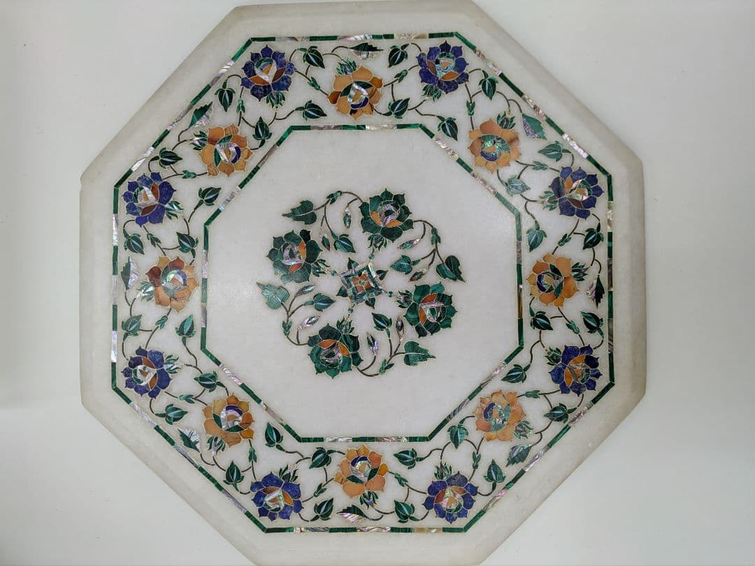 インド　タージマハル　大理石製八角形テーブルプレート　アンティーク　希少品