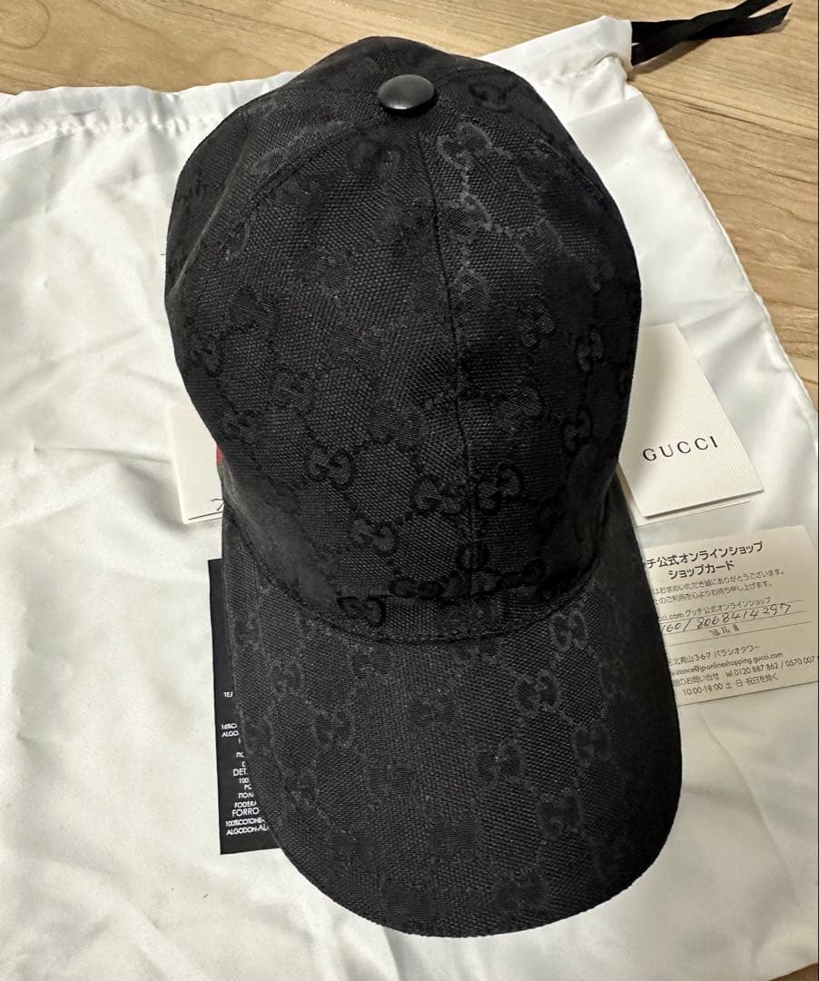 GUCCI ブラック GGパターン キャップ Sサイズ