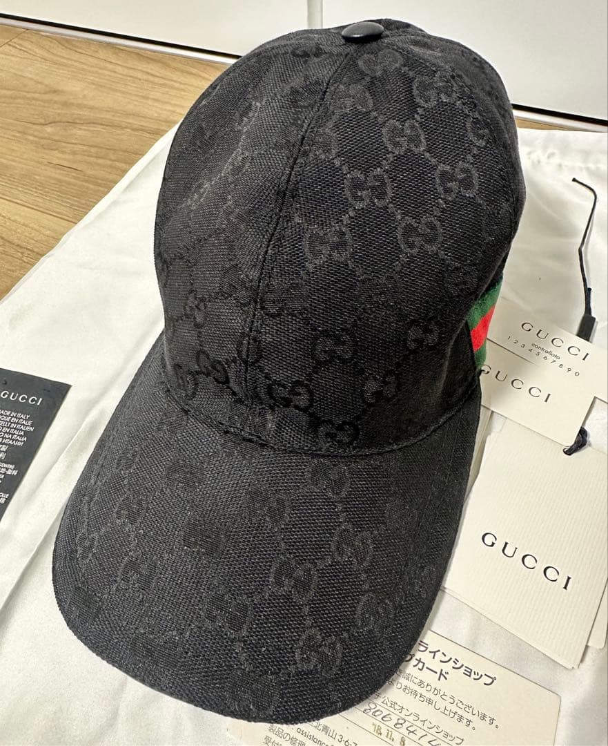 GUCCI ブラック GGパターン キャップ Sサイズ