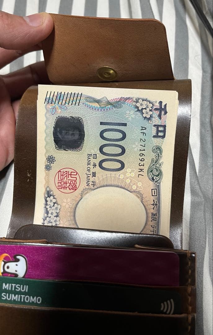 ぎ*ん様 ミニウォレットホーウィン社製シェルコードバンマーブルダークコニャック