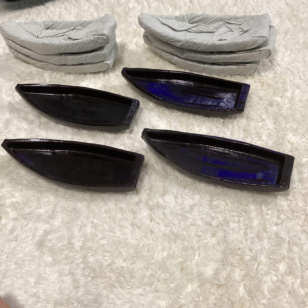 黒釉舟形向付　前菜皿　10客　新品未使用