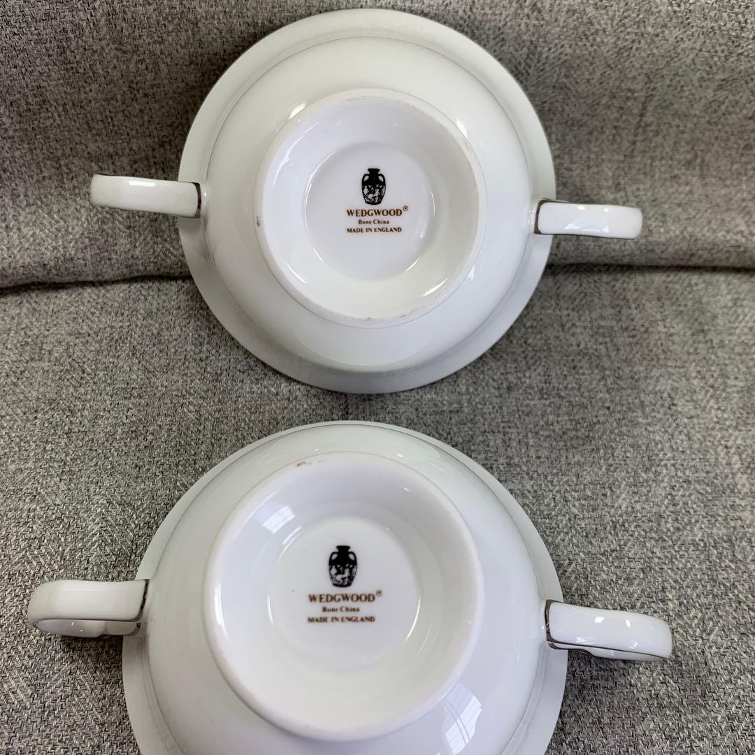 ウェッジウッド　ドルフィン　スープ　カップ＆　ソーサー　黒壺　ダブルハンドル