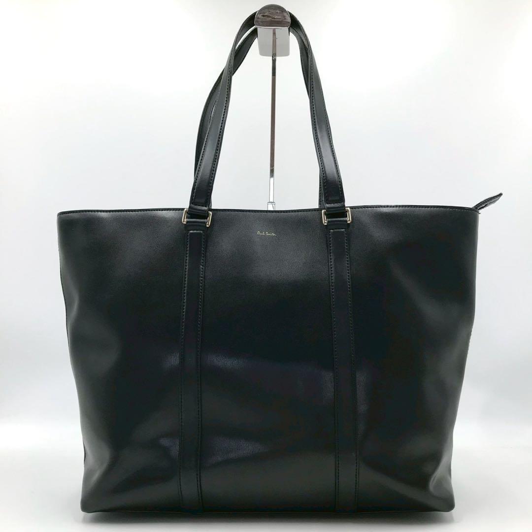 美品/定価10万✨ポールスミス トートバッグ マルチストライプ レザー ブラック