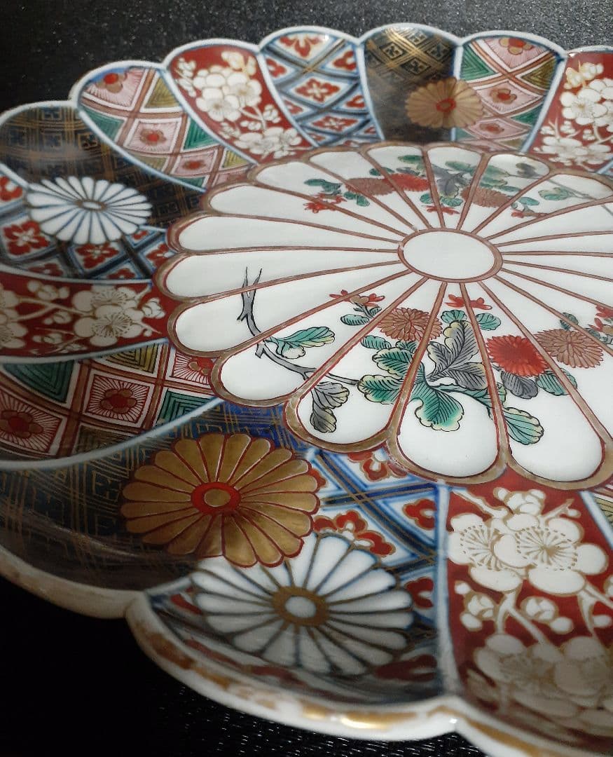 【絢爛豪華❗】【最上級❗️】江戸末期～明治初期　大聖寺伊万里　金襴手　鎬造り大皿