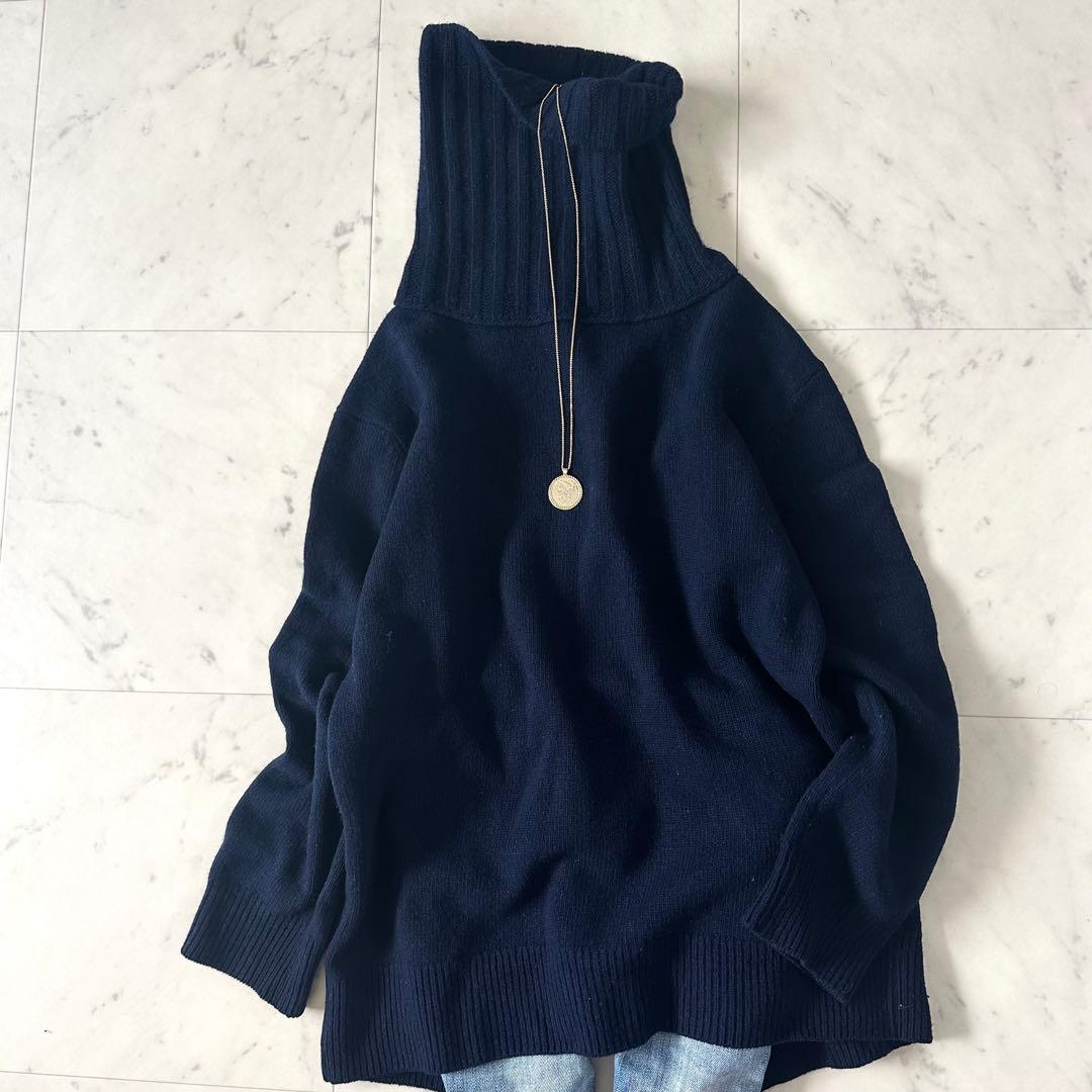 美品♪ドゥーズィエムクラス JADE タートルネックニットカシミヤ混 ネイビー