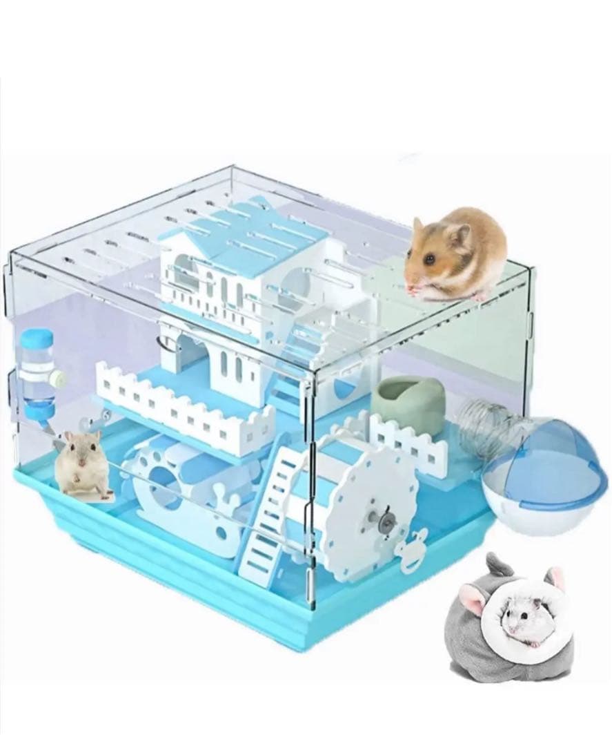 ハムスターケージ 小動物用ケージ 透明 ２階デザイン よく見える アクリル製