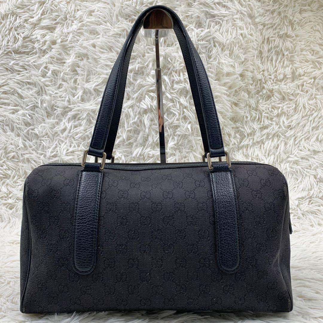 【✨美品✨】グッチ ミニボストンバッグ GGキャンバス レザー ブラック