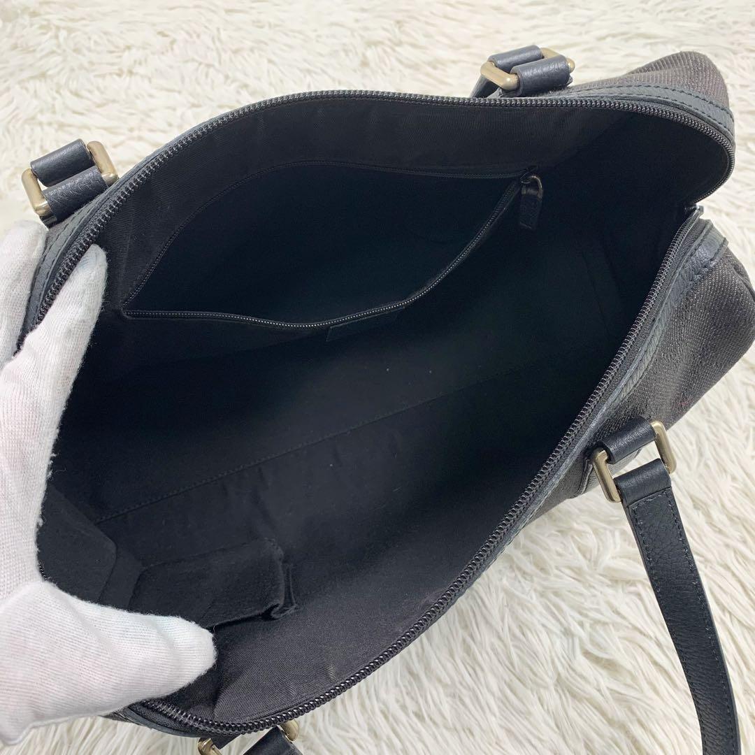【✨美品✨】グッチ ミニボストンバッグ GGキャンバス レザー ブラック