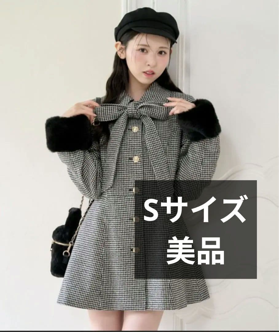 NICECLAUP 2wayリボンミドルコート Sサイズ (チェック柄)