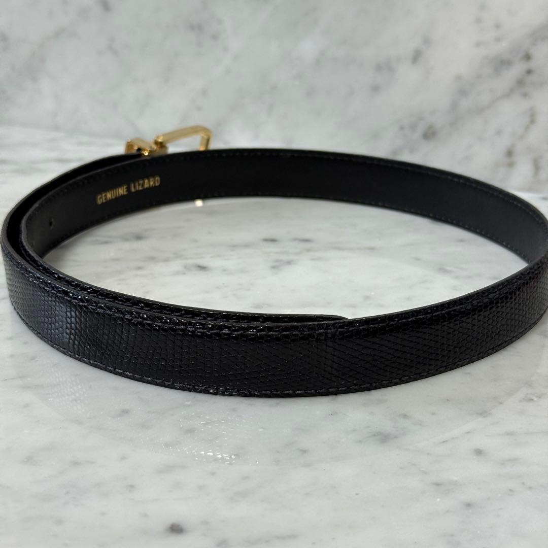 dunhill ダンヒル ベルト リザード革 本革 レザー ブラック ダイヤ