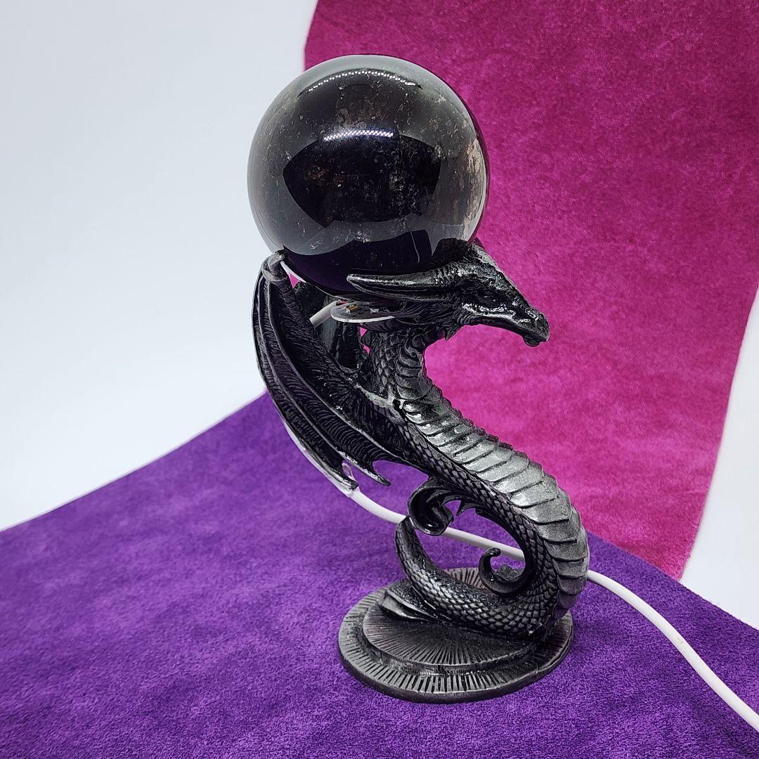 天然スモーキーモリオン スフィア約6.5cm◆最強魔除けと浄化◆光る台座付