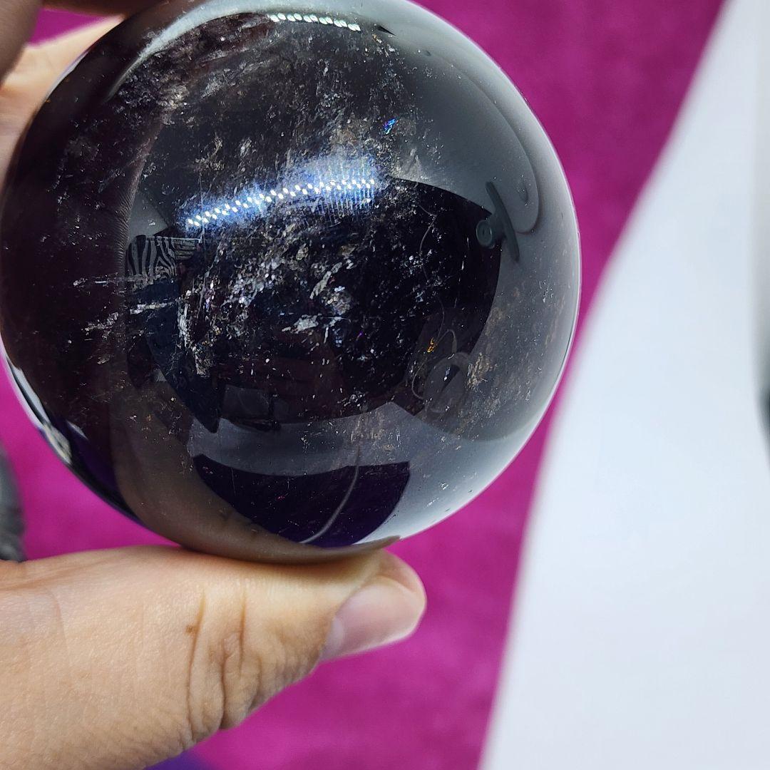 天然スモーキーモリオン スフィア約6.5cm◆最強魔除けと浄化◆光る台座付