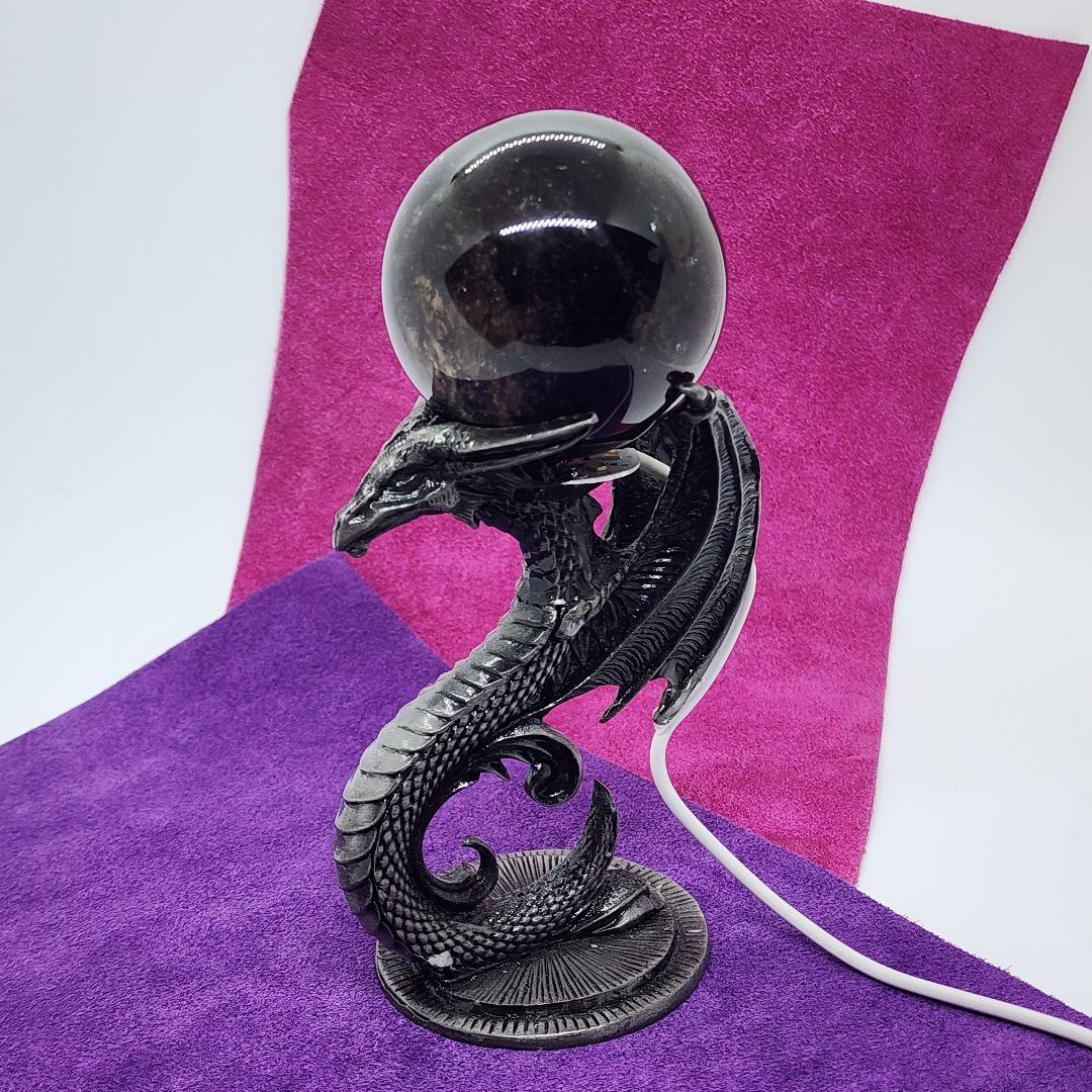 天然スモーキーモリオン スフィア約6.5cm◆最強魔除けと浄化◆光る台座付