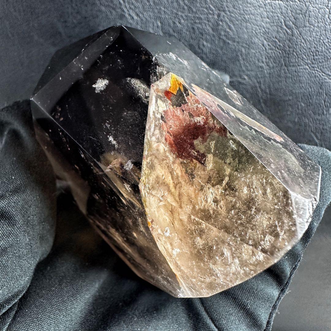 【金運· 魔除 ·浄化】レインボー☆煙水晶スモーキークォーツ六角柱原石A1293