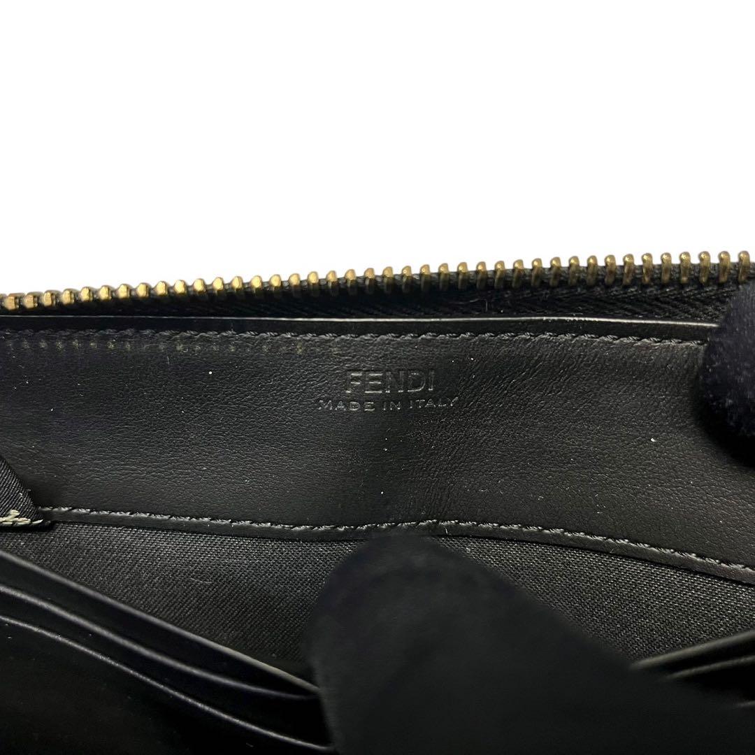 美品✨フェンディ 長財布 ラウンドファスナー モンスター バグズアイ レザー 黒
