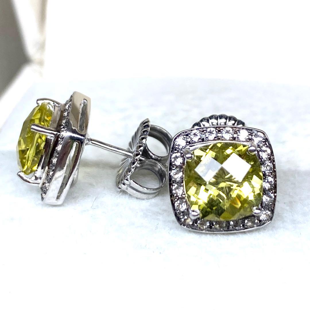 ⑬美品☆SILVER925☆レモンクォーツのクラシカルなピアス☆WGカラー