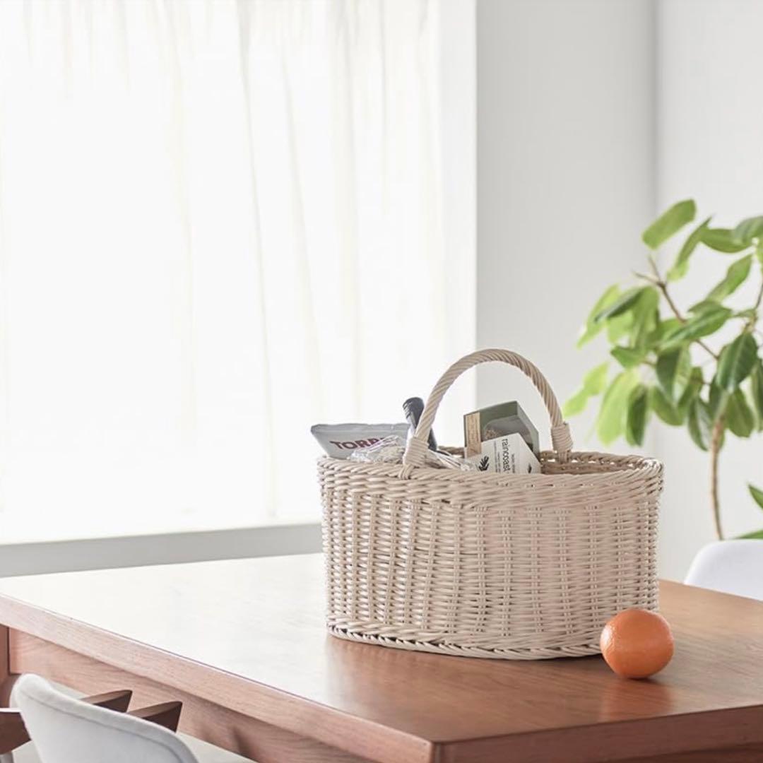 抗菌バスケット オーバルバスケット ピクニック　かご 新品未使用　ホワイト